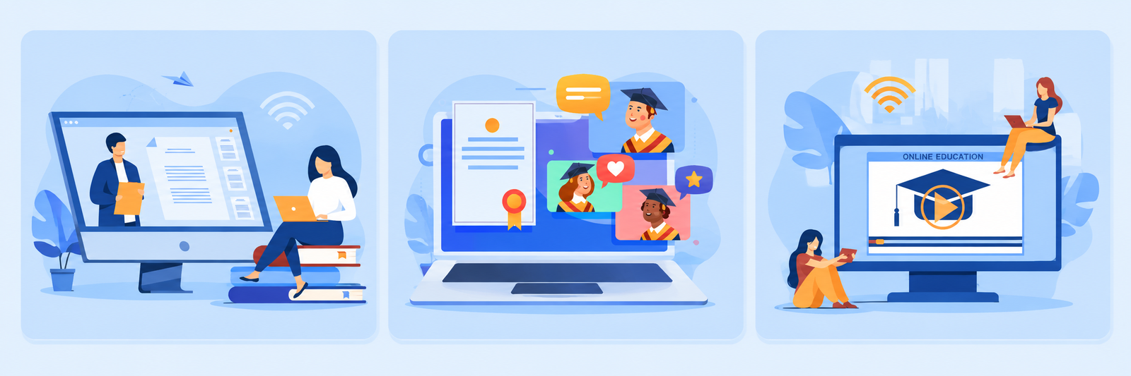 Ilustraciones sobre formación y aprendizaje online